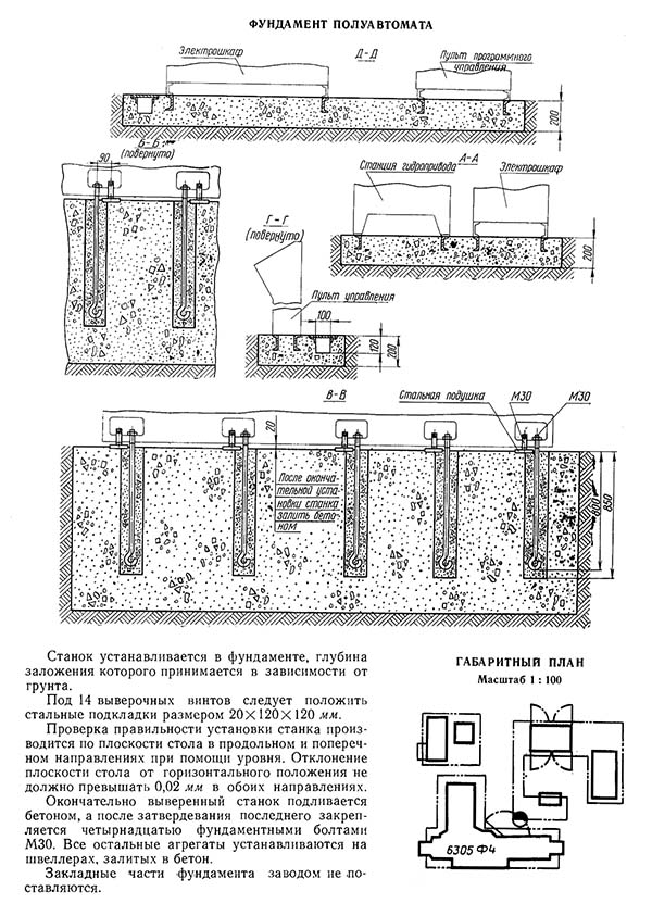 Креслення фундамента фрезерного верстата 6305Ф4